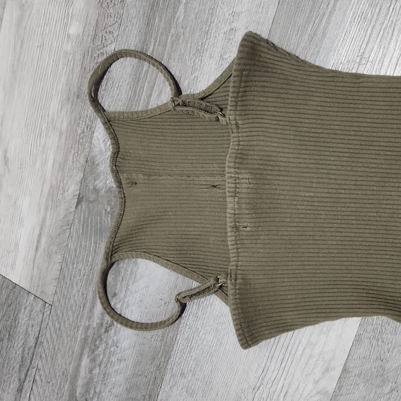 Derek Heart Olive Green Ribbed Tank Top Knit Dress Calico Buttons Womens S - Picture 6 of 12